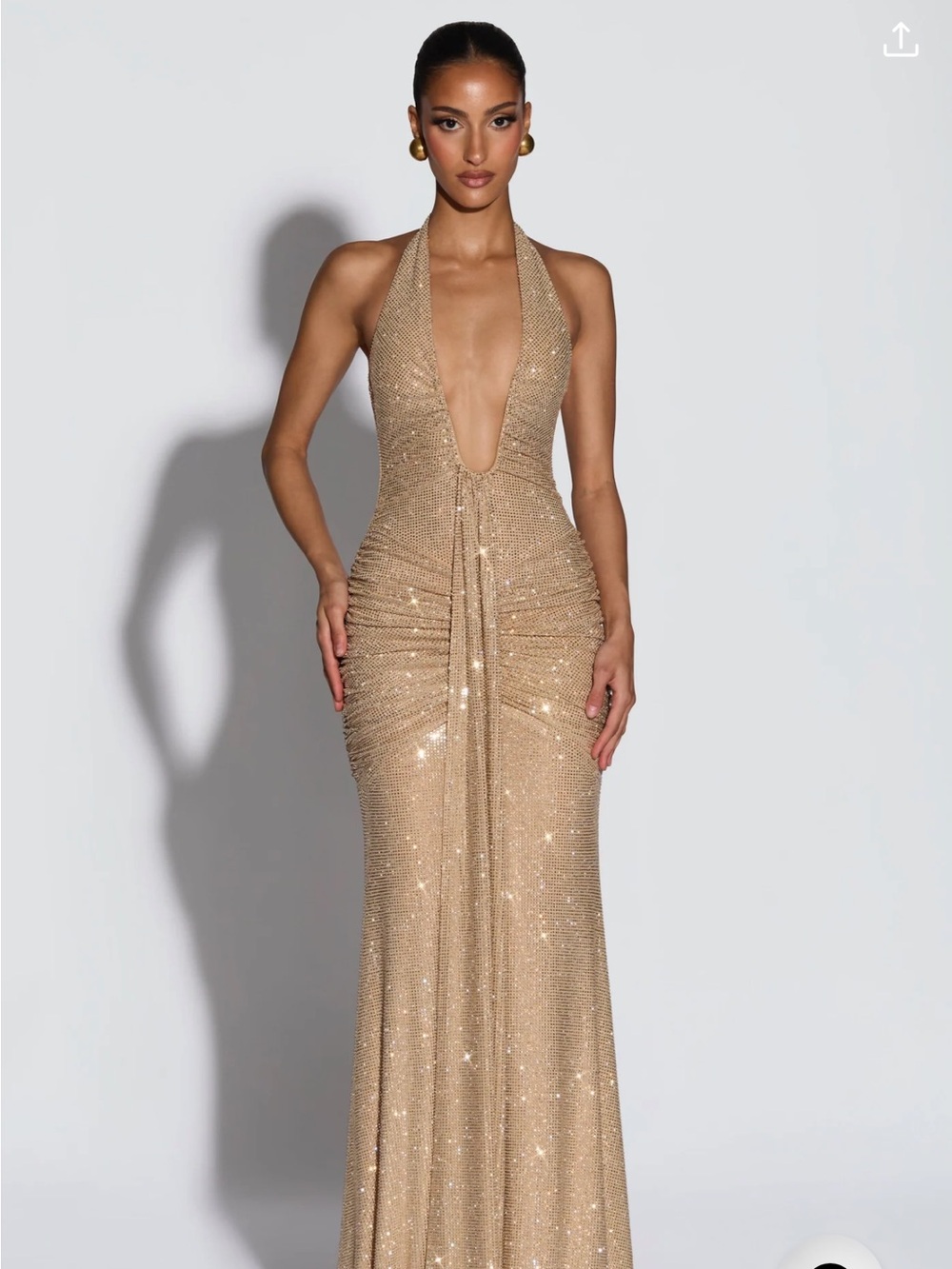 Glamorous Gold Halter Plunge Evening Gown